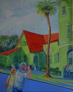 1st Baptist Church, St Augustine, Mom & Dad, Acrylic, Size 24″w x 30″ h, LEFT SIDE CORNER ART with Sight-Seers, $620.00, plus pack/ship/handle.