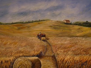 Harvest Time depicts a lost view of Citrus Hills as one moves along County Road 486 between Crystal River and Inverness, Fl. Acrylic, Size 30″w x 24″ h, $520.00, plus pack/ship/handle