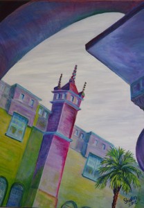 Portico View on Leaving Lightner Museum, St Augustine, Size 28″w x 32″ h, $650.00, plus pack/ship/handle