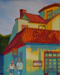 Tourists At Mullet Beach Gallery, St Augustine Acrylic, Size 24″w x 30″ h, LEFT SIDE CORNER ART with Ice Cream Break, $520.00, plus pack/ship/handle.